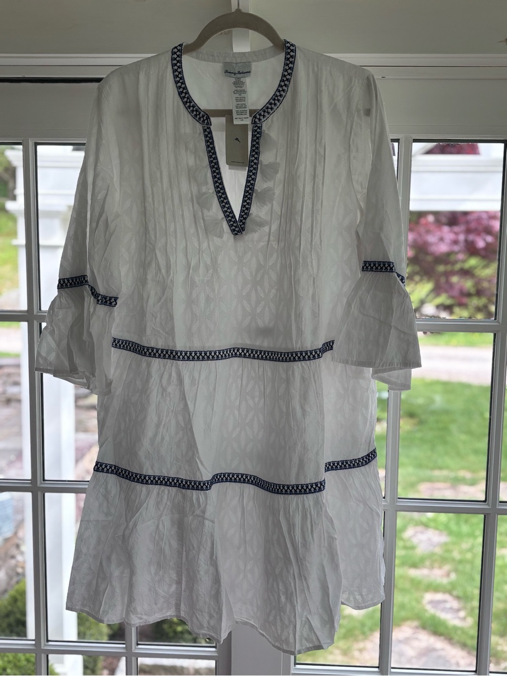 NWT Tommy Bahama White Tunic Dress with Navy Trim